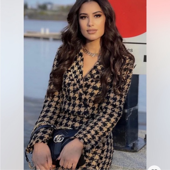 NWT House of Harlow 1960 Houndstooth Double Breasted Crop Tweed Blazer Jacket - Picture 7 of 9